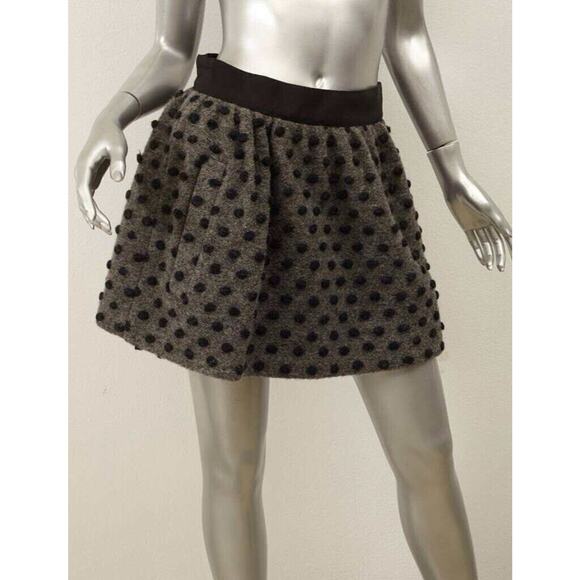 OPENING CEREMONY Med Wool Black Gray Polka-Dot Textured A-Line Mini Short Skirt - Picture 2 of 11